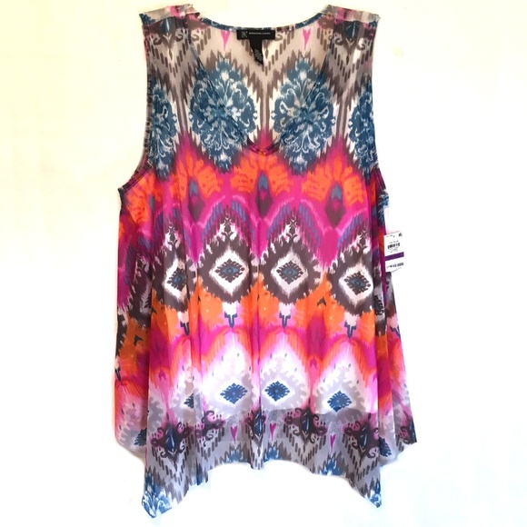 INC International Concepts Tops - INC Handkerchief Hem Tank Top V-Neck Pink Gray XXL